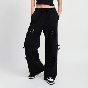 Black Cut-Out Wide Leg Pants